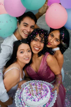A group of people celebrating birthday