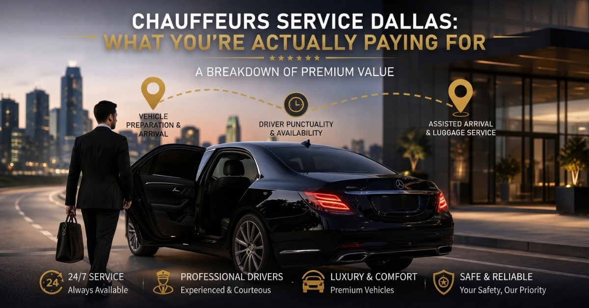 Chauffeur Service Dallas: What You're Actually Paying For – A visual breakdown of pricing, vehicle preparation, and professional driver services with a luxury car in Dallas.